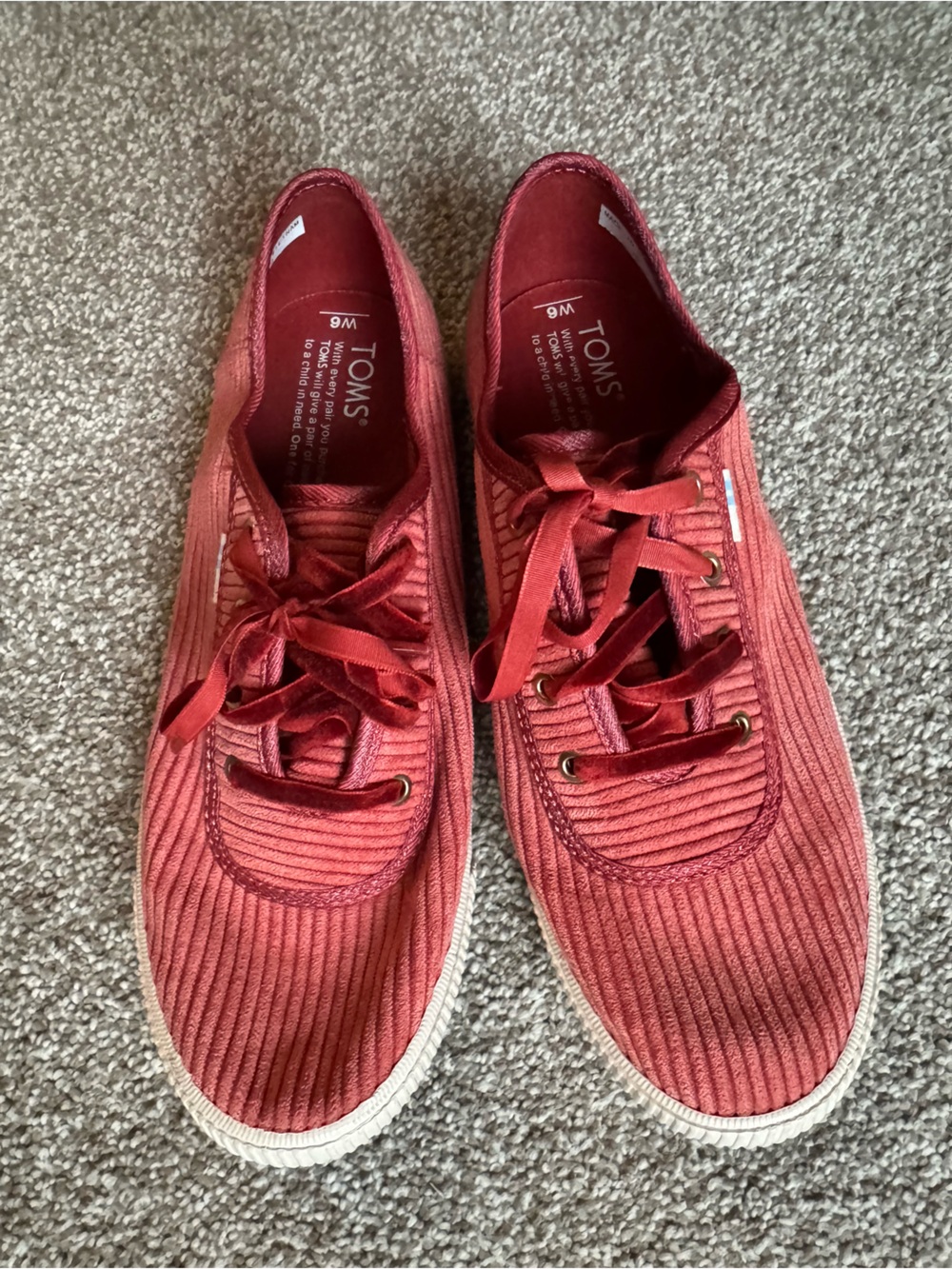 TOMS Women's Corduroy Lace-Up Sneakers in Deep Red